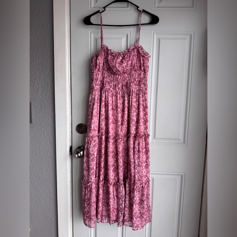 Trixxi Pink Ruffled Floral Midi Dress